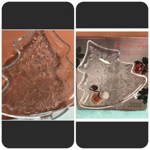 Indiana Glass Pressed Christmas Tree 🎄 Clear Serving Tray Vintage